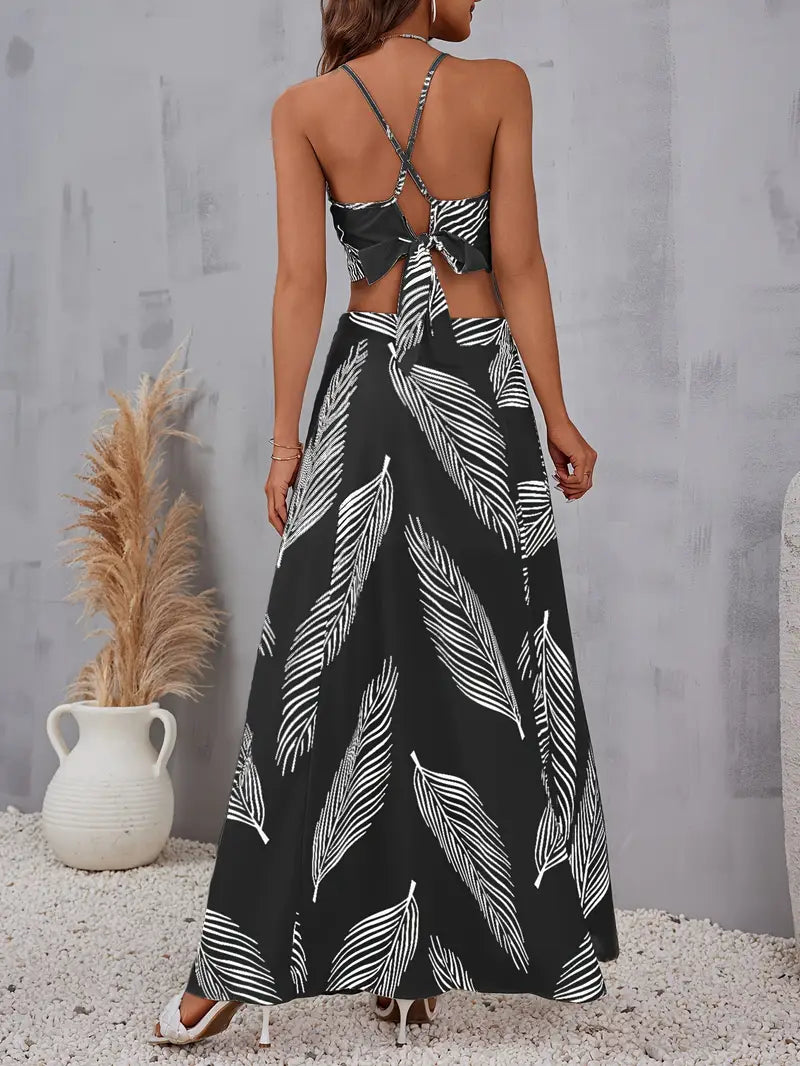 Lilivere – Elegantes Zweiteiler-Set mit Blattmuster