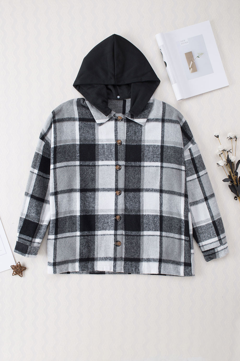 Kariertes Oversized-Hemdjacke | Kapuze & Knopfleiste | Lässiger Komfort