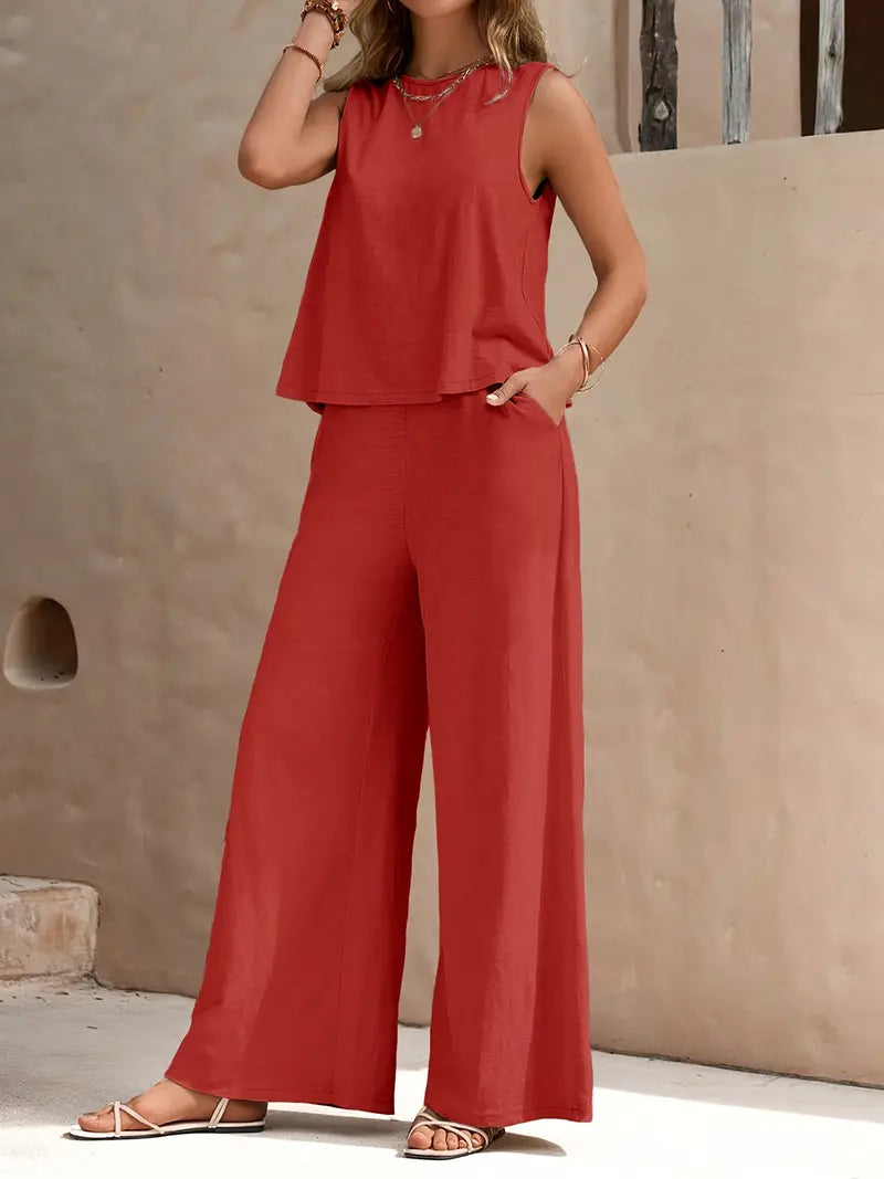 Faylisse – Elegantes ärmelloses Lounge-Set mit weitem Bein