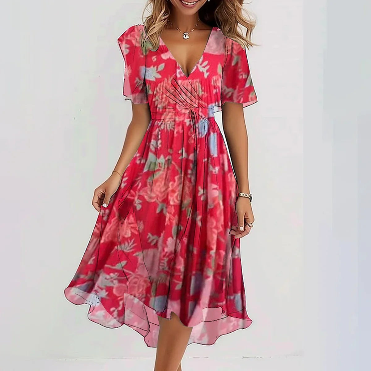 Blumiges Midikleid mit Flügelärmeln | Frisch und Feminin | Sommerlicher Stil