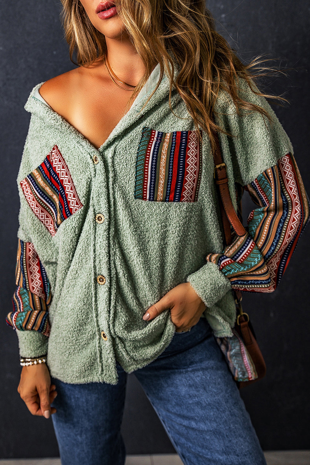 Boho-Inspirierte Hemdjacke | Weiches Sherpa-Material | Ethno-Stil
