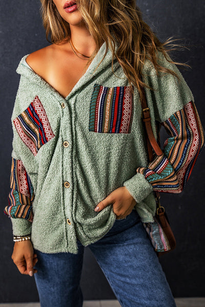 Boho-Inspirierte Hemdjacke | Weiches Sherpa-Material | Ethno-Stil