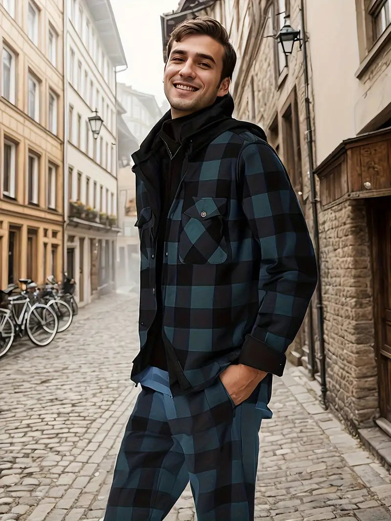 Avelena | Modische, Karierte Herrenjacke mit Kapuze
