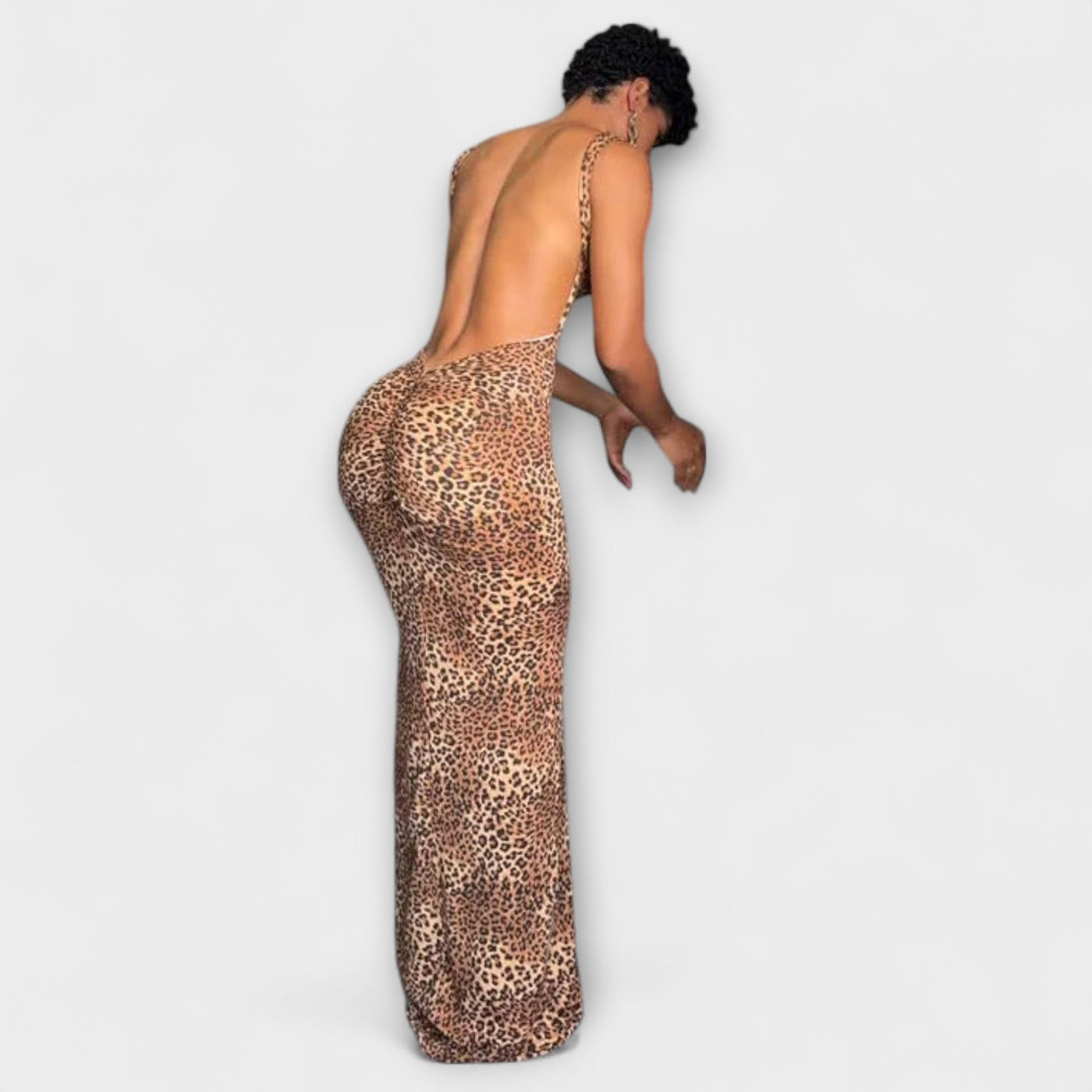 Della - Leopardenmuster Maxikleid mit Rückenausschnitt
