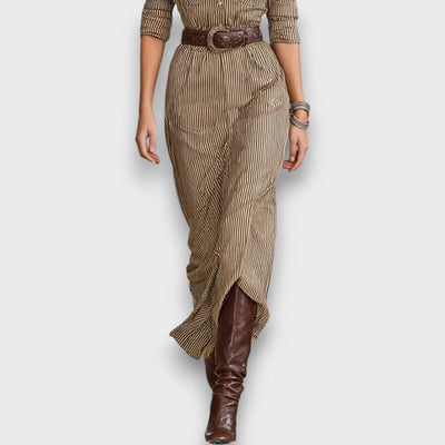 Marlene – Gestreiftes Maxikleid mit Kragen