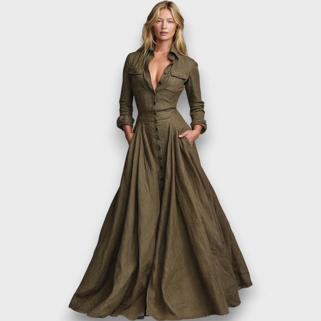 Solenne – Vintage-Maxikleid aus Baumwolle und Leinen