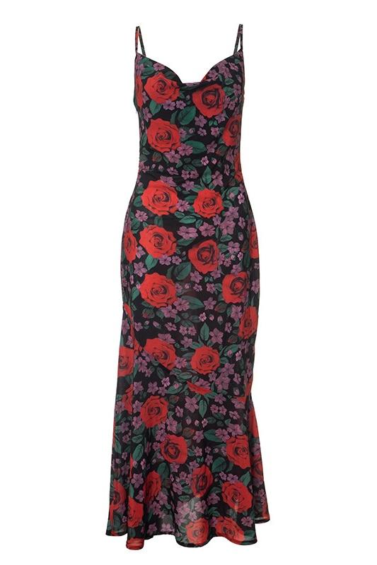 Avelena | Floral Bedrucktes Maxi-Slipkleid