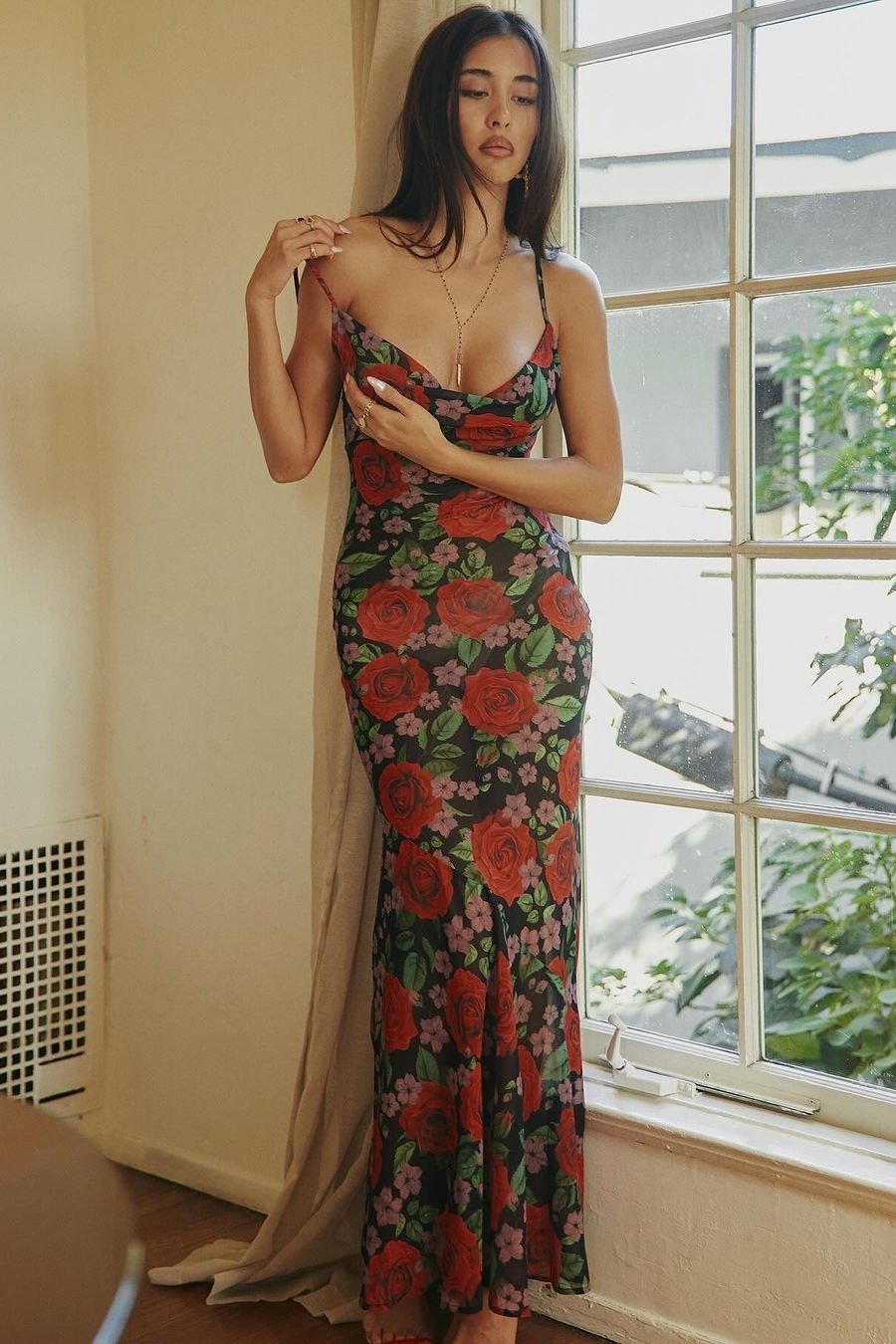 Avelena | Floral Bedrucktes Maxi-Slipkleid