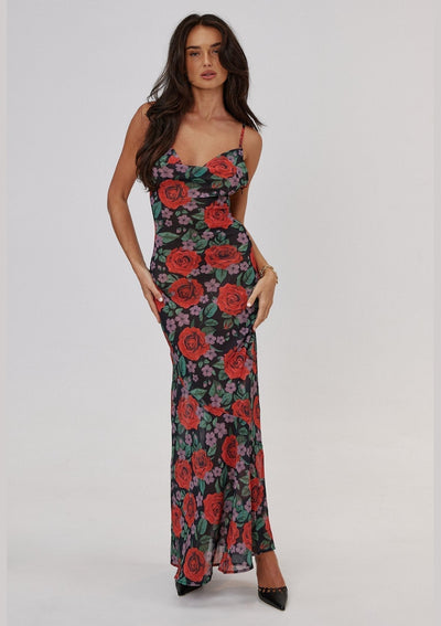 Avelena | Floral Bedrucktes Maxi-Slipkleid