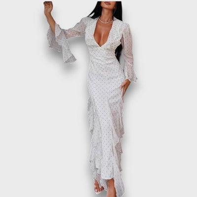 Avenea – Elegantes Maxikleid mit Volants und V-Ausschnitt