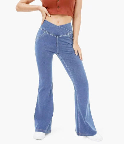 Pauline | Jeans aus Stretchmaterial mit hoher Taille und ausgestelltem Bein