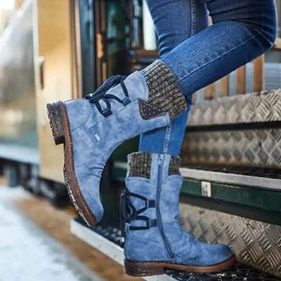 Gefütterte Winterstiefel | Strickmanschette & Schnürdetails | Warmer Komfort