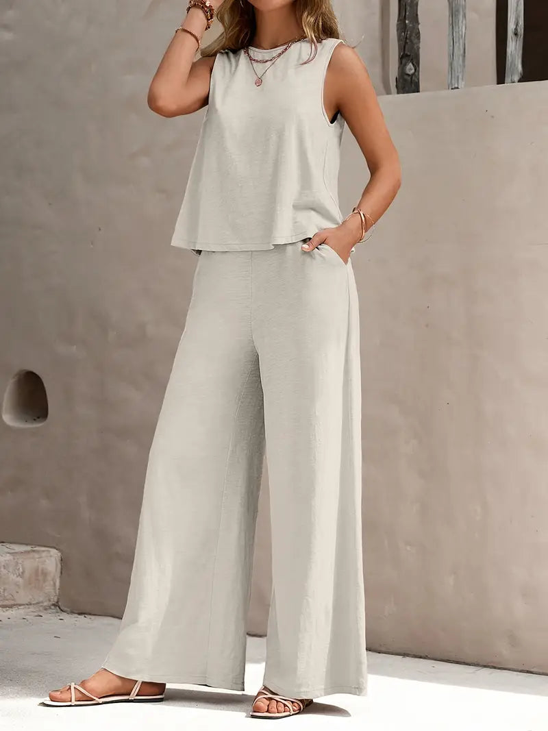 Faylisse – Elegantes ärmelloses Lounge-Set mit weitem Bein