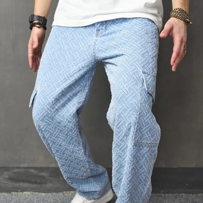 Aponte - Herrenjeans Hellblau Weites Bein Casual Stil
