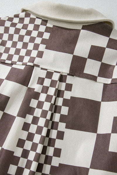 Karierte Oversized-Hemdjacke | Cord-Textur | Retro-Chic