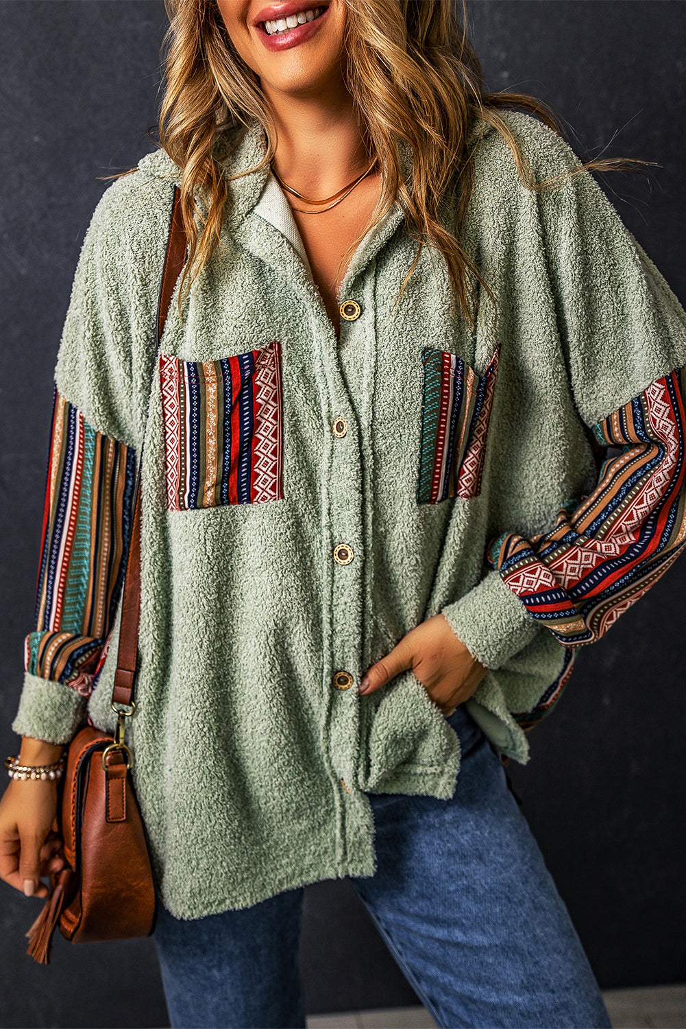 Boho-Inspirierte Hemdjacke | Weiches Sherpa-Material | Ethno-Stil