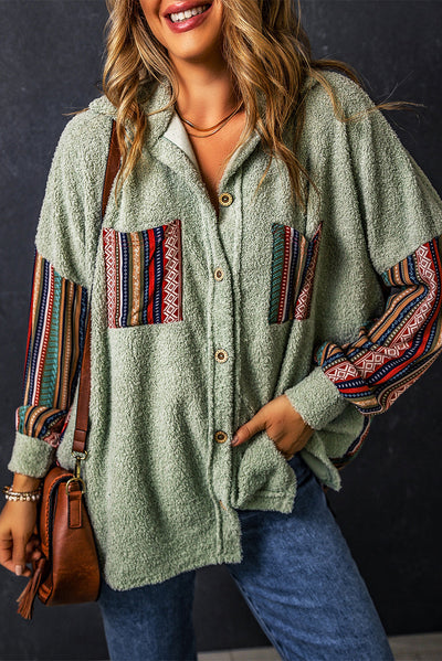 Boho-Inspirierte Hemdjacke | Weiches Sherpa-Material | Ethno-Stil
