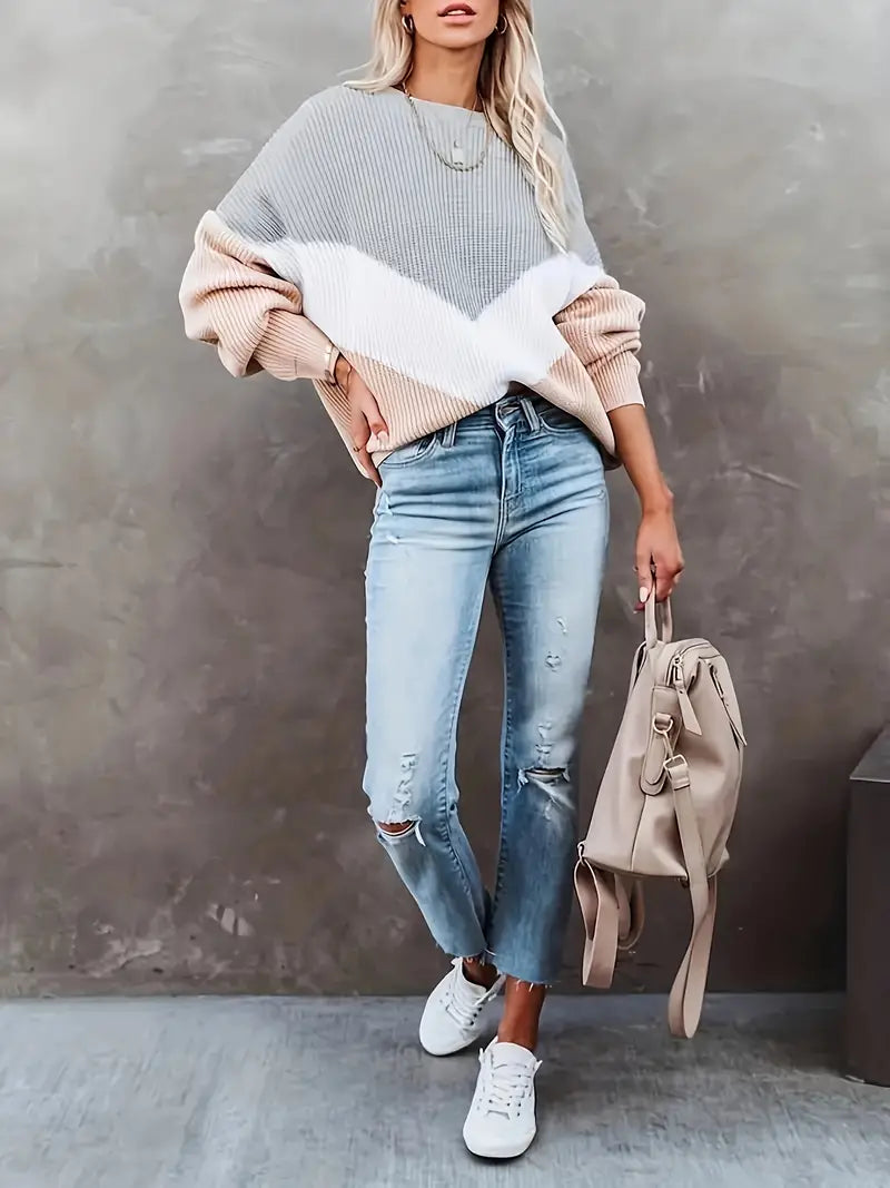 Avelena | Minimalistischer Farbblock-Strickpullover