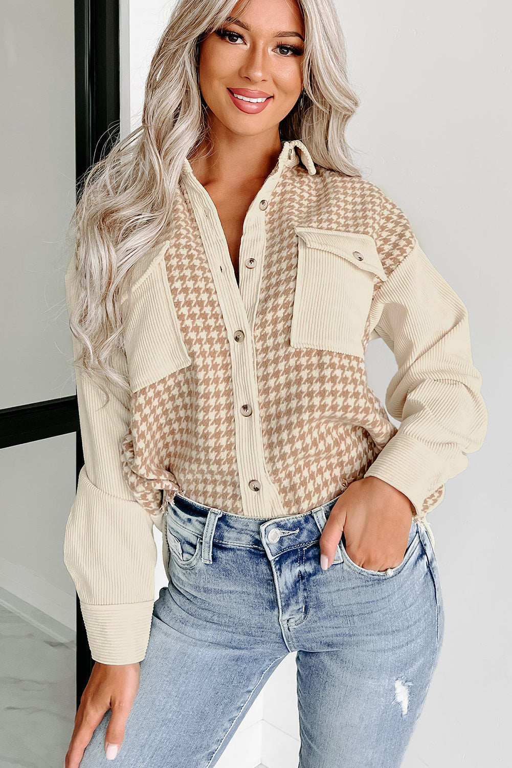 Oversize-Hemdjacke im Hahnentrittmuster | Schick & Gemütlich | Stilvoller Look