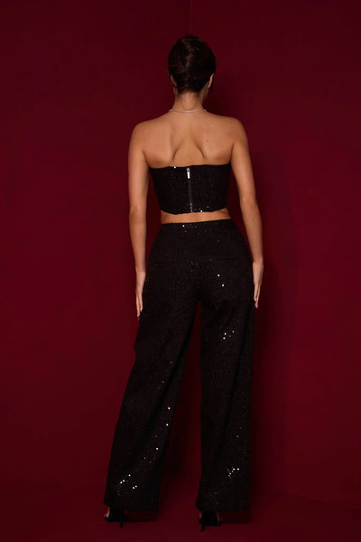 Avelena | Pailletten Denim Hosen Set