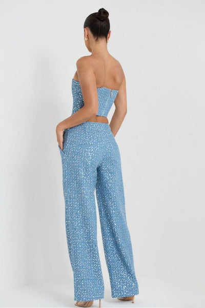 Avelena | Pailletten Denim Hosen Set