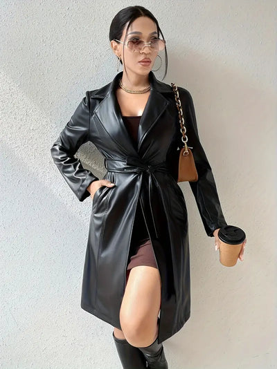 Avelena | Urban Luxe Solid Revers Jacke Longline Vorne Offen Lässig