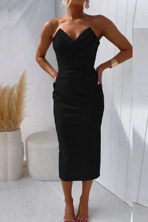 Schulterfreies Midikleid | Minimalistisch und Elegant | Figurbetonter Schnitt