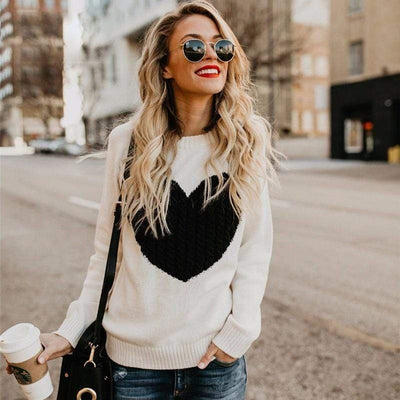 Strickpullover mit Herzmotiv | Weicher Stoff | Trendiger Look