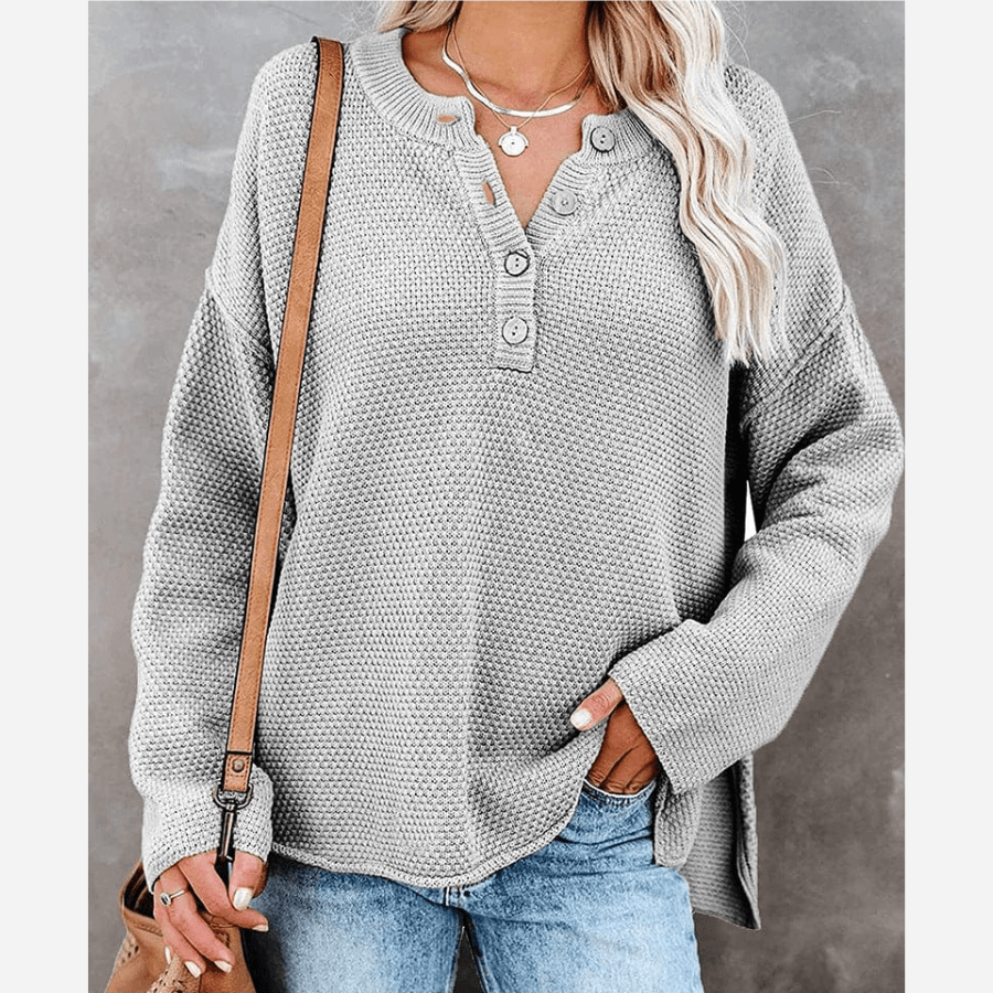 Pullover mit Knopfleiste | Strukturstrick | Lässiger Komfort