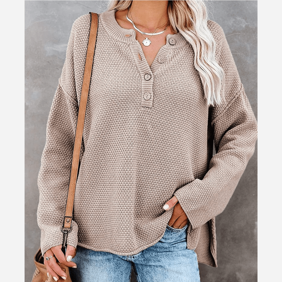 Pullover mit Knopfleiste | Strukturstrick | Lässiger Komfort