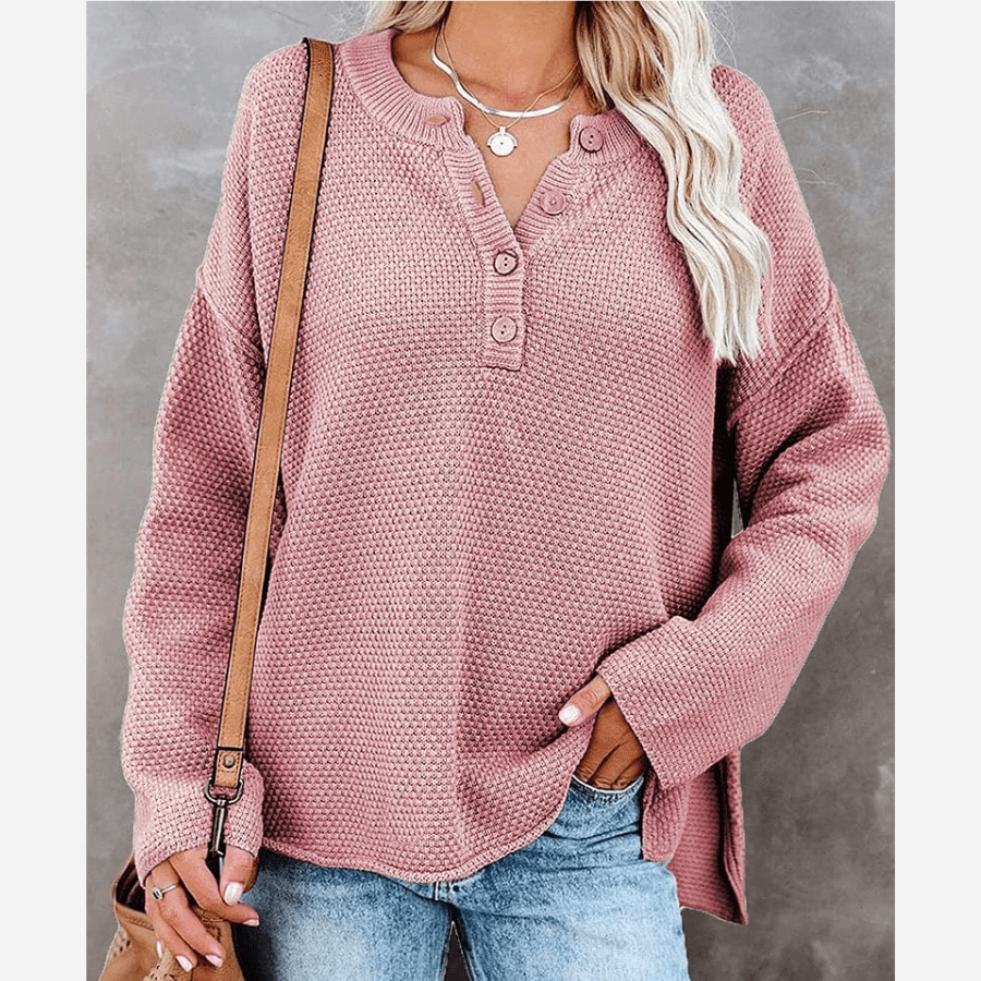 Pullover mit Knopfleiste | Strukturstrick | Lässiger Komfort