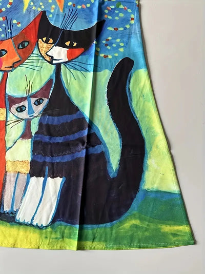 Nyraia – Ärmelloses Kleid mit farbenfrohem, künstlerischem Print