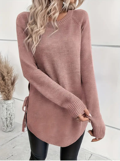 Avelena | Trendiger Strickpullover mit Geteilter Krawatte Elegant