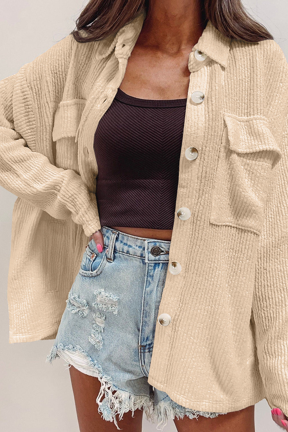 Cordhemdjacke mit Oversized-Passform | Strukturierte Oberfläche | Lässiger Stil
