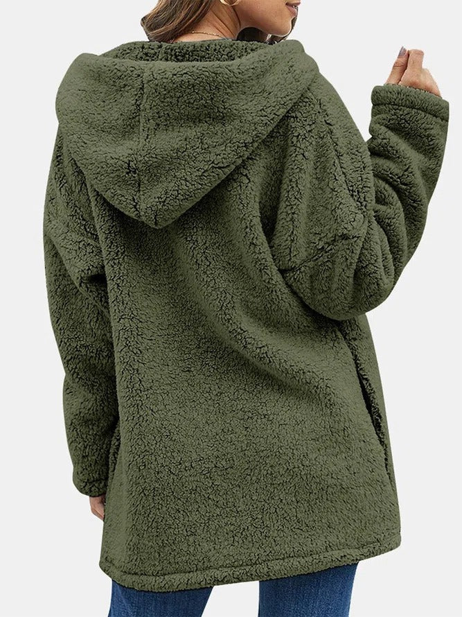 Avelena | Damen Teddyjacke mit Reißverschluss Olivgrün