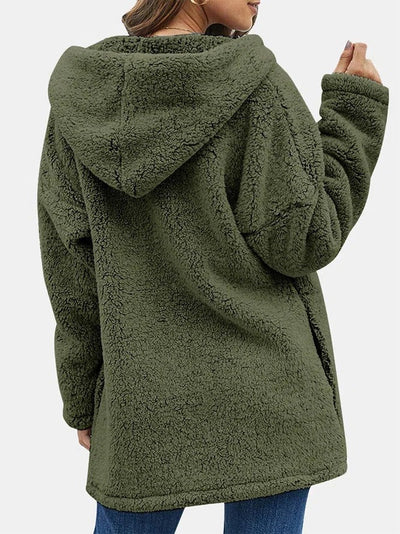 Avelena | Damen Teddyjacke mit Reißverschluss Olivgrün