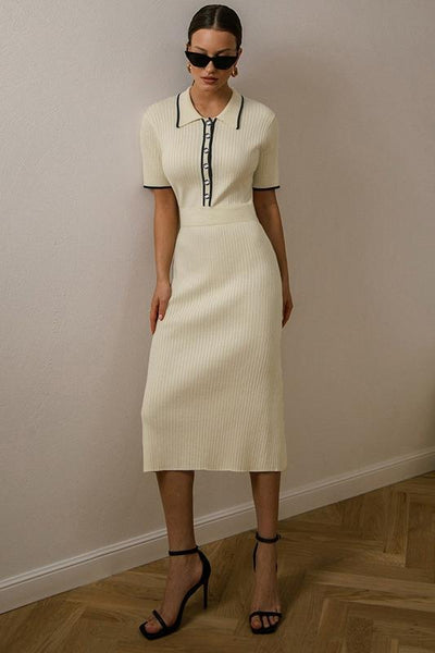 Avelena | Kontrast-Polo-Strick-Midikleid