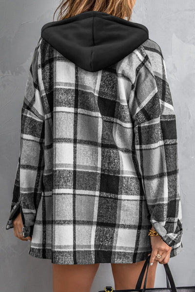 Kariertes Oversized-Hemdjacke | Kapuze & Knopfleiste | Lässiger Komfort