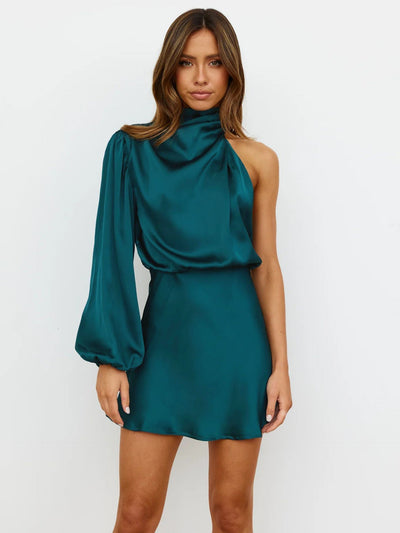 Avelena | Elegantes Kleid aus Satin mit Langen Ärmeln und Schmalen Schultern