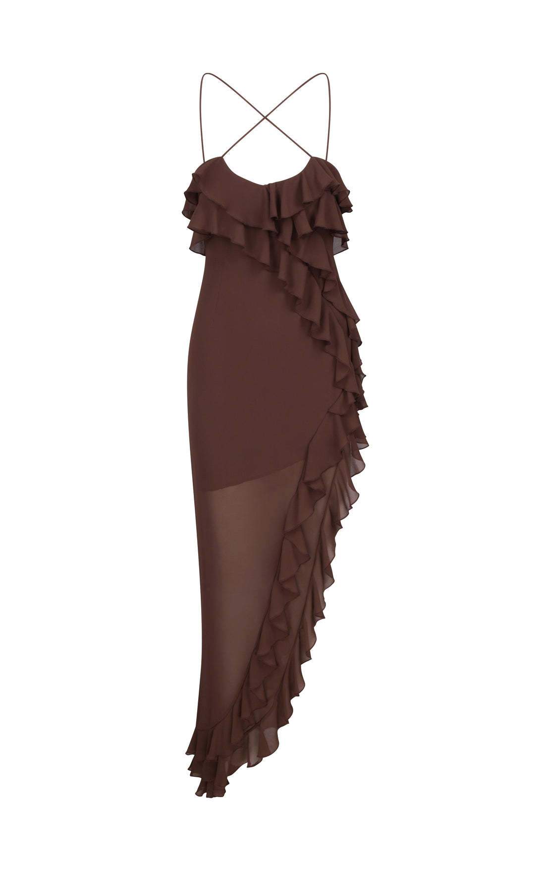 Avelena | Rüschen-Chiffon-Slip-Maxikleid mit Überkreuztem Ausschnitt