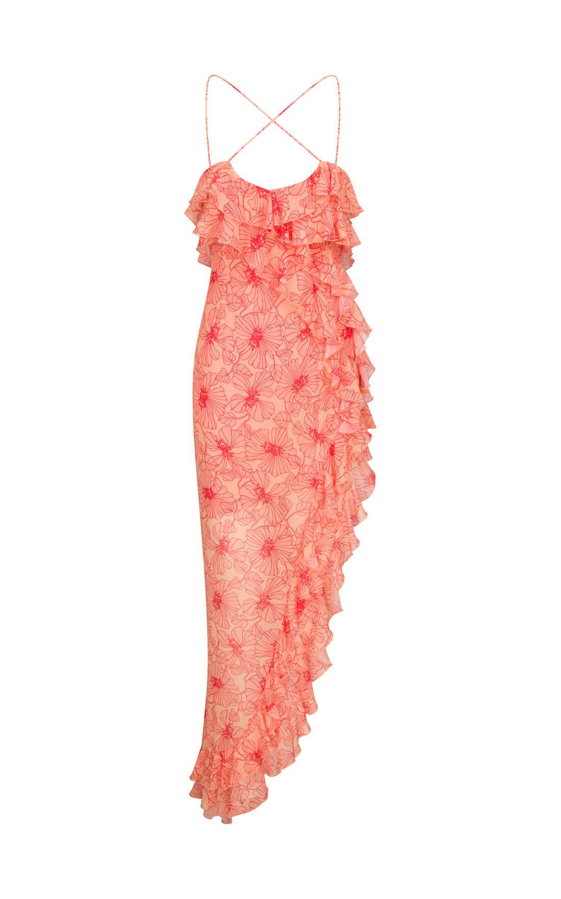 Avelena | Rüschen-Chiffon-Slip-Maxikleid mit Überkreuztem Ausschnitt