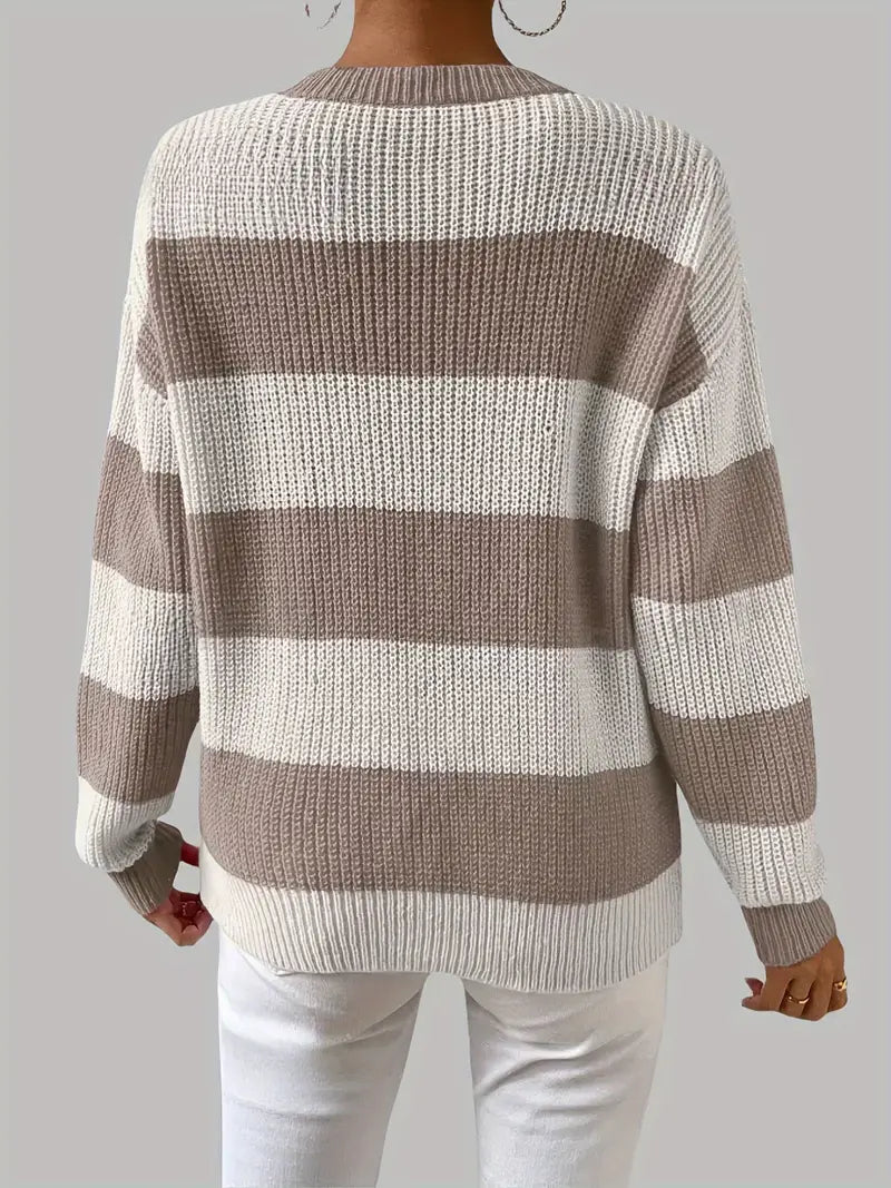 Avelena | Schicker Gestreifter Pullover mit Rundhalsausschnitt Im Nahöstlichen Stil