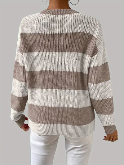 Avelena | Schicker Gestreifter Pullover mit Rundhalsausschnitt Im Nahöstlichen Stil