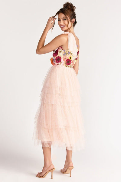 Avelena | Besticktes Rüschen Midikleid