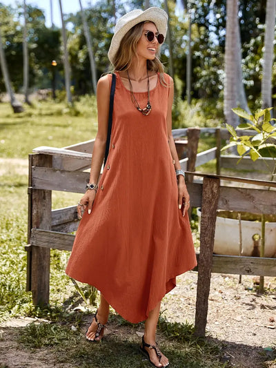 Joia – Boho-Chic-Kleid mit ärmellosem Taschentuchsaum
