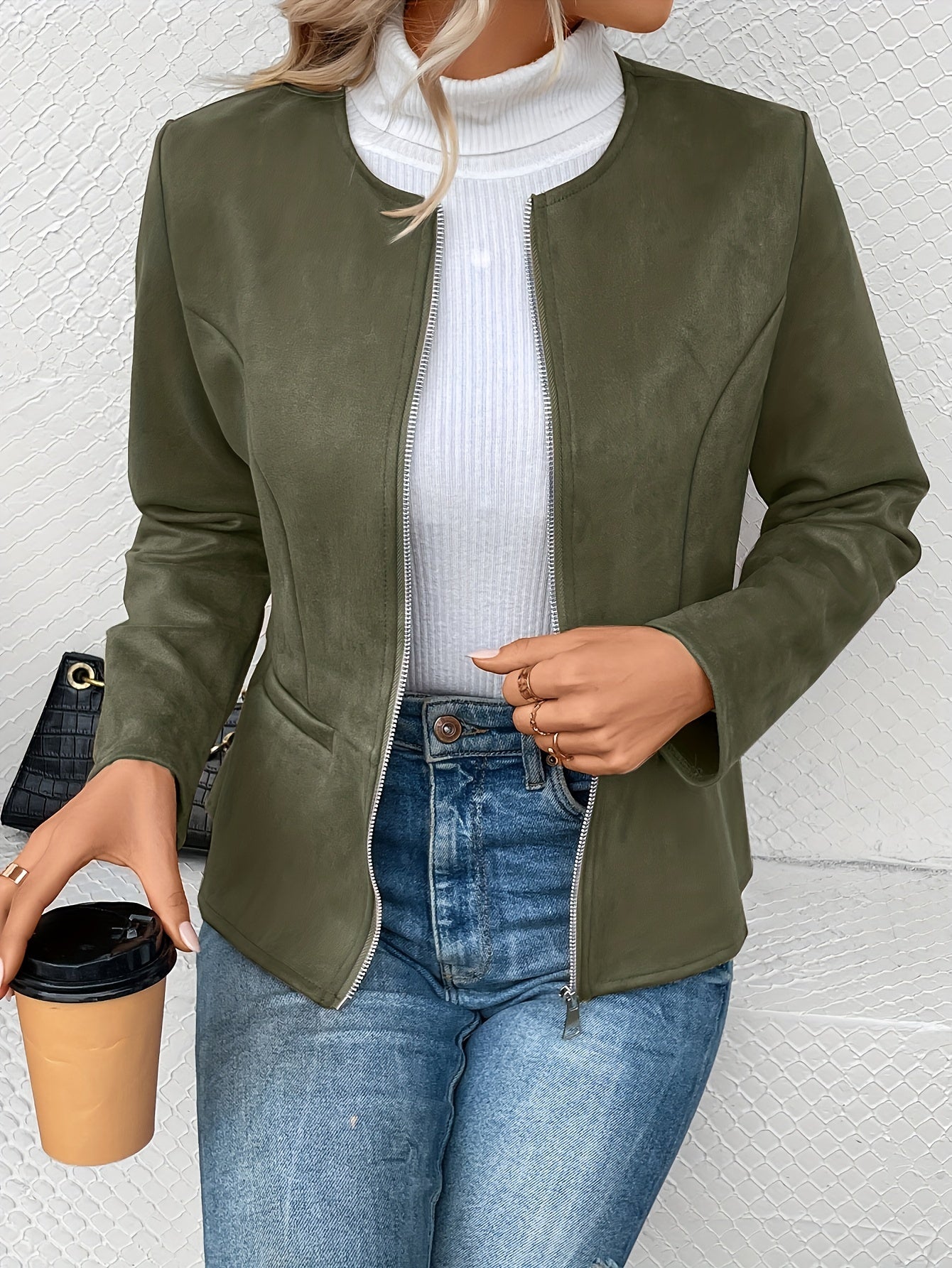 Avelena | Braune Langarm Zip-Up Jacke