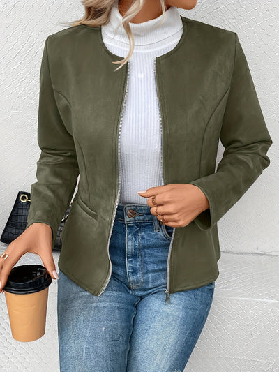 Avelena | Braune Langarm Zip-Up Jacke