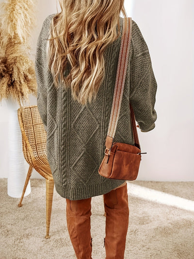 Damen Zopfmusterkleid | Lockeres Langarmkleid