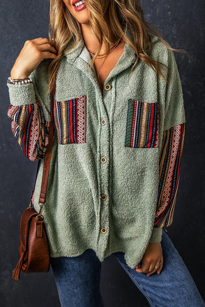 Boho-Inspirierte Hemdjacke | Weiches Sherpa-Material | Ethno-Stil