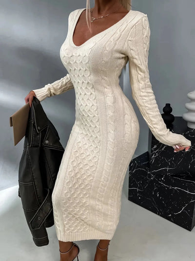 Strick-Midikleid mit Zopfmuster | Elegant und Gemütlich | Femininer Schnitt